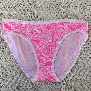 Victoria's Secret Panties Bikini Paisley Pink White Cotton Women's Size M NWT